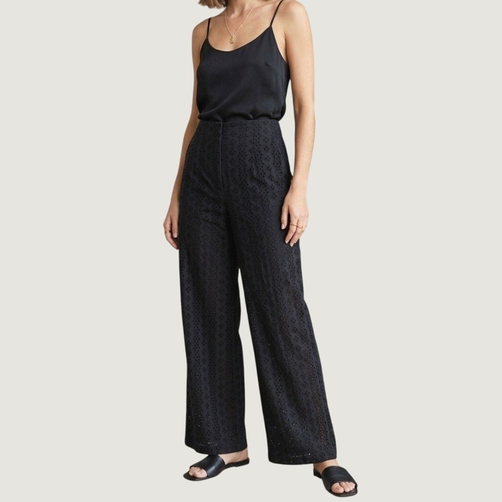 Vintage DKNY Black Eyelet Wide Leg Pants High Rise Cotton Size 2 XS